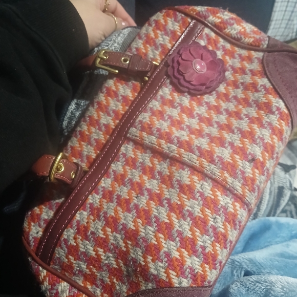 Coach Burgundy and Multicolor Houndstooth Shoulder Bag - Picture 6 of 6